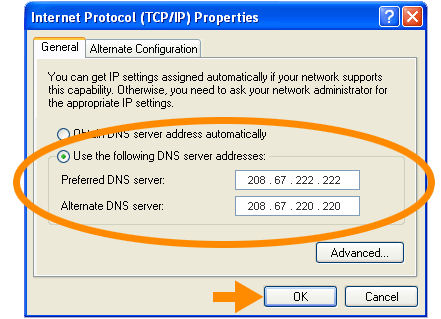Configurazione di OpenDNS Windows XP
