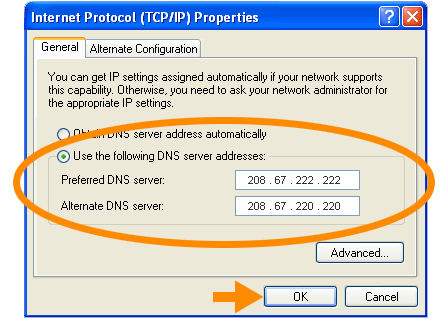 Установка OpenDNS Windows XP