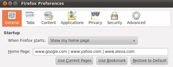 Open multiple websites in Firefox