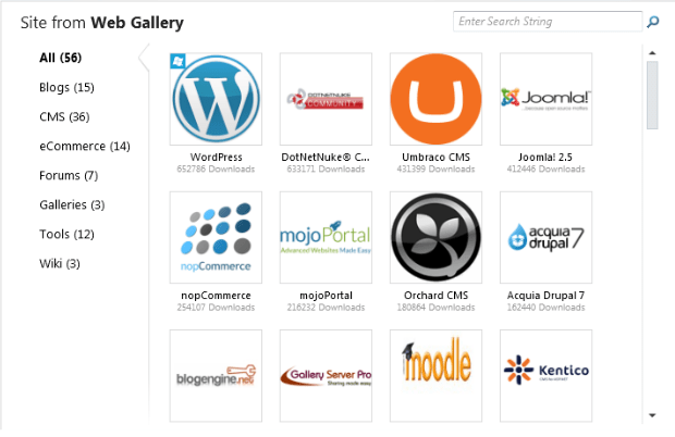 Galleria di app open source WebMatrix