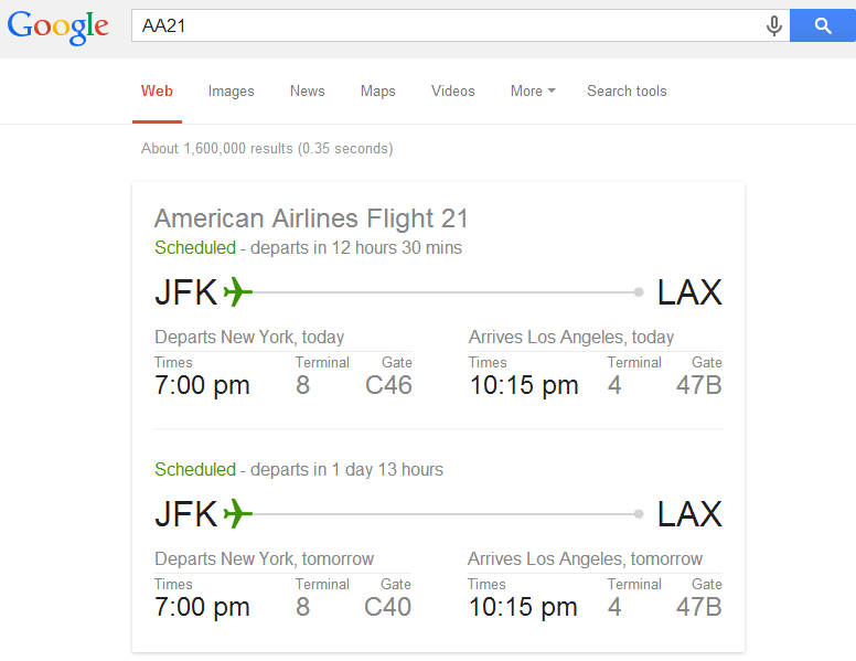 Google Search - Flight Times