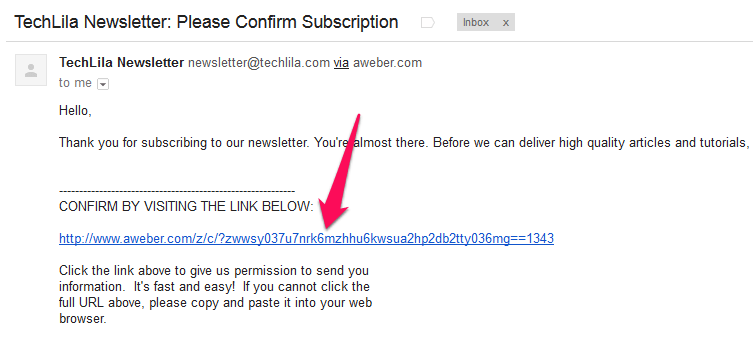 Email Subscription Confirmation Link