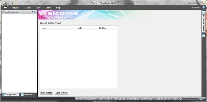 Pantalla de inicio de VSCD Free Video Editor