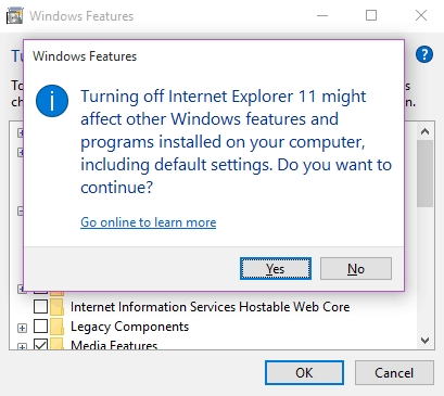 Disattiva Internet Explorer 11