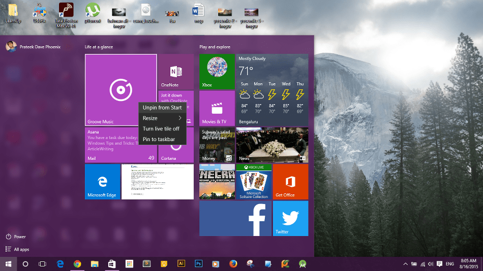 Unpin Shortcuts from Start Menu