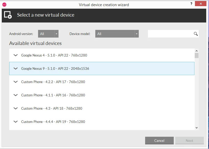 Virtual Device Creation Wizard