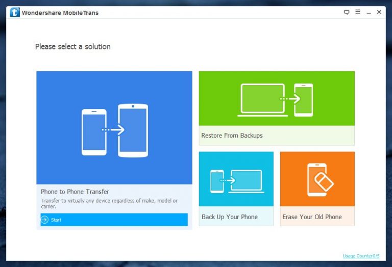 Đánh giá chính của Wondershare Mobiletrans UI chính