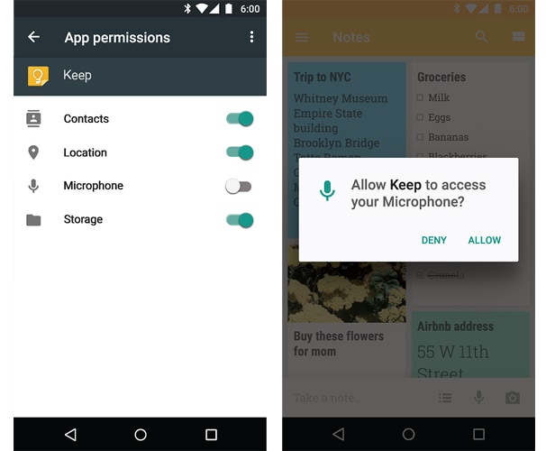 Google Keep – uprawnienia aplikacji