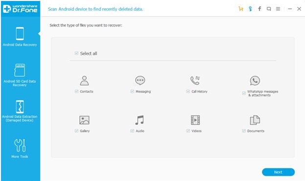 Dr Fone Android-programvara för dataåterställning