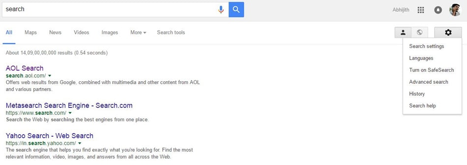 Option de paramètres de recherche Google