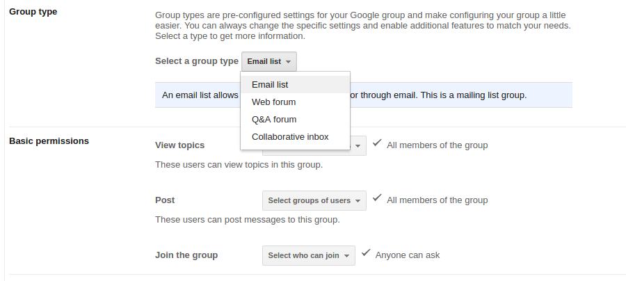 Types de groupes Google