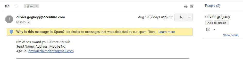 Exemplo de e-mail de spam
