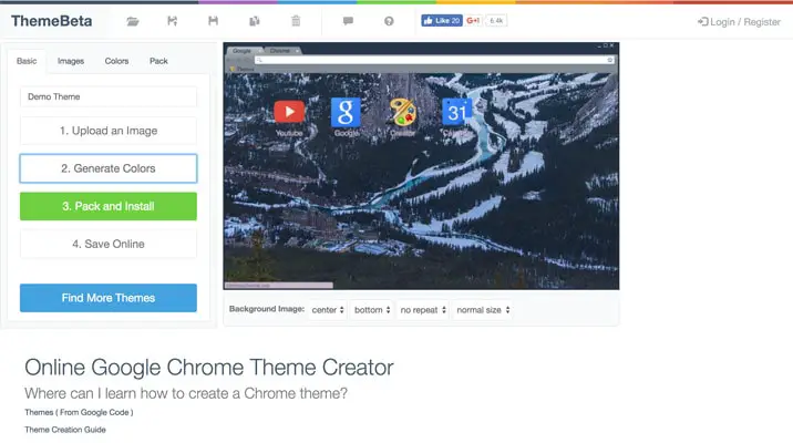 Creador de temas de Google Chrome en línea