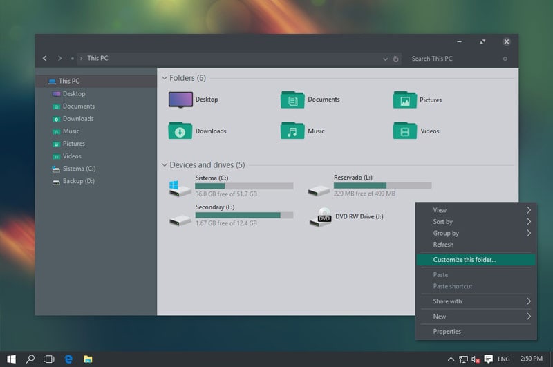 Tema escuro do Ades Windows 10