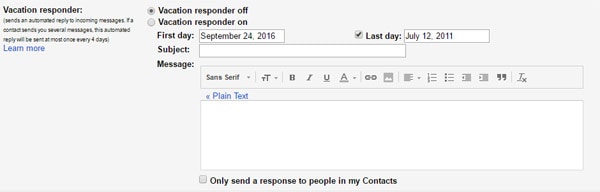 Resposta automática de férias do Gmail