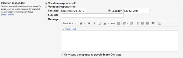 Gmail Vacation Responder