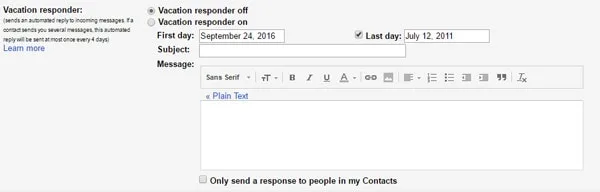 Gmail Vacation Responder