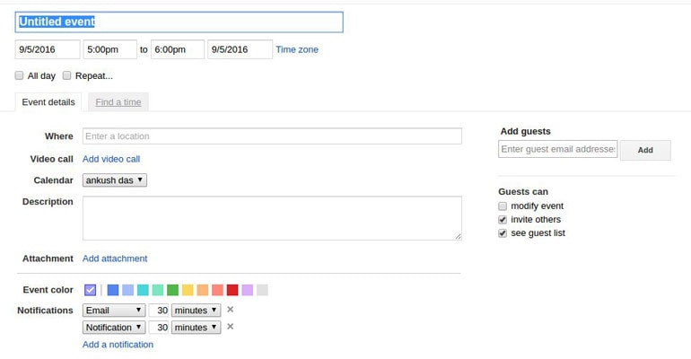 Calendrier Google Coloré