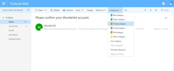 Outlook Categorization