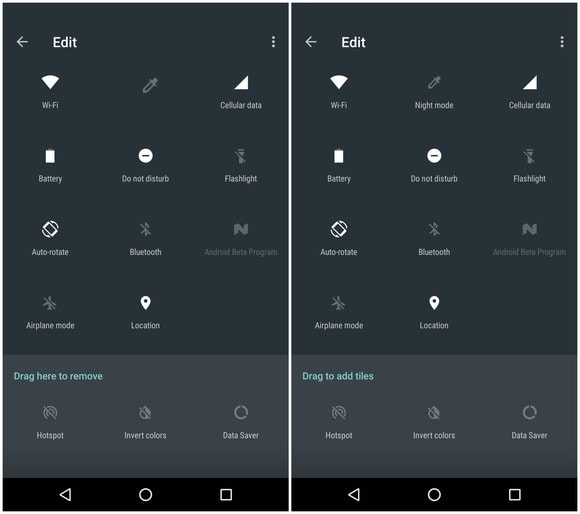 Бързи настройки в Android Nouga
