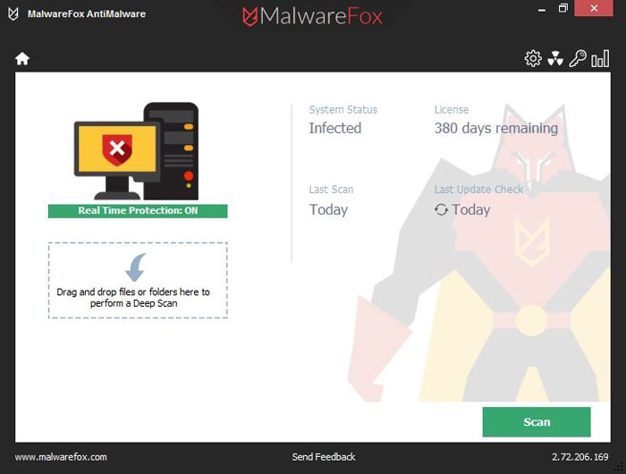Interface utilisateur principale de MalwareFox
