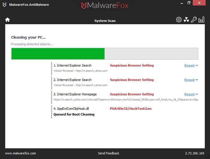 Limpeza de MalwareFox PC