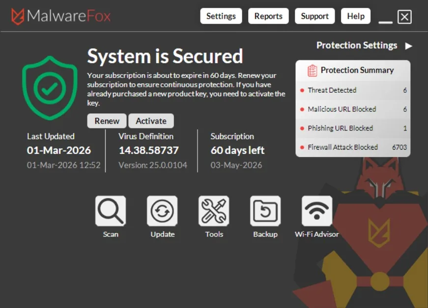 Malwarefox Protection Summary
