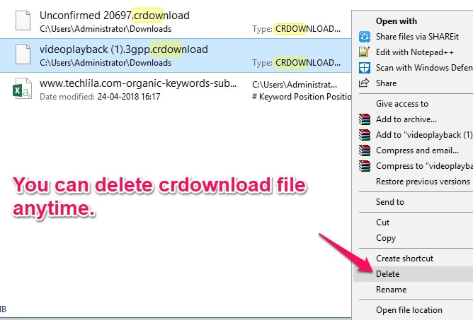 Deleting CRDOWNLOAD File