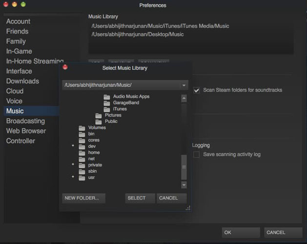 Chọn nhạc để thêm vào Steam