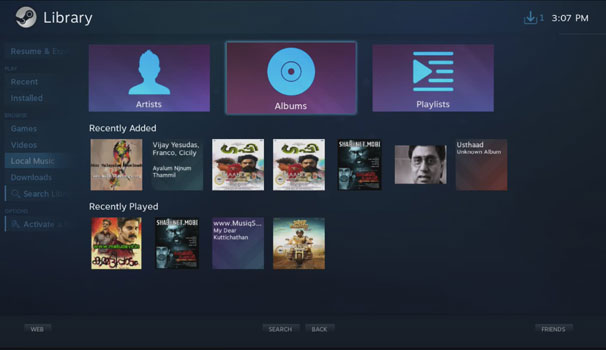 Libreria musicale di Steam in modalità Big Picture