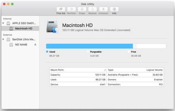 Disk Utility Main Page