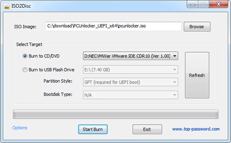 PCUnlocker Burning using ISO2Disc