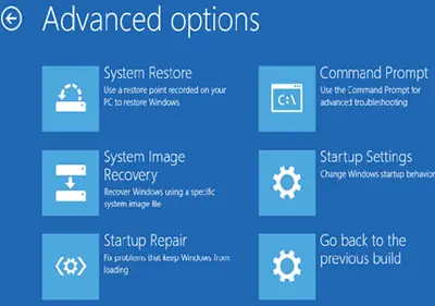 Opțiuni avansate Reparare pornire Windows