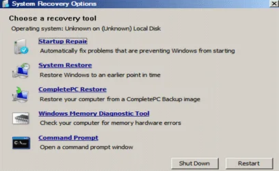 Startup Recovery Options