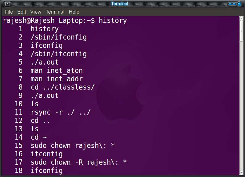 Commande d'historique sous Linux