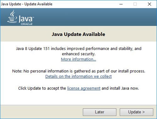 actualizare Java disponibilă