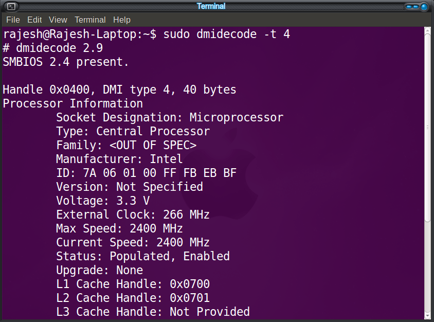 System's SMBIOS Hardware Components Information