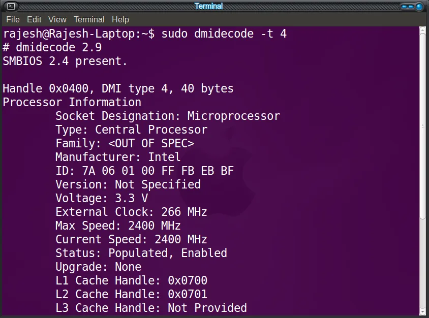 System's SMBIOS Hardware Components Information