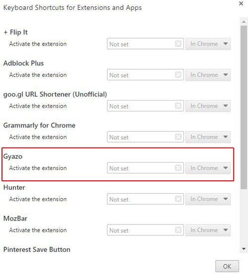 Tecla de acceso directo de la extensión Gyazo Chrome