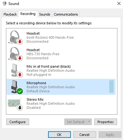 Microphone Default Sound