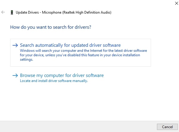 更新されたドライバーを自動的に検索する