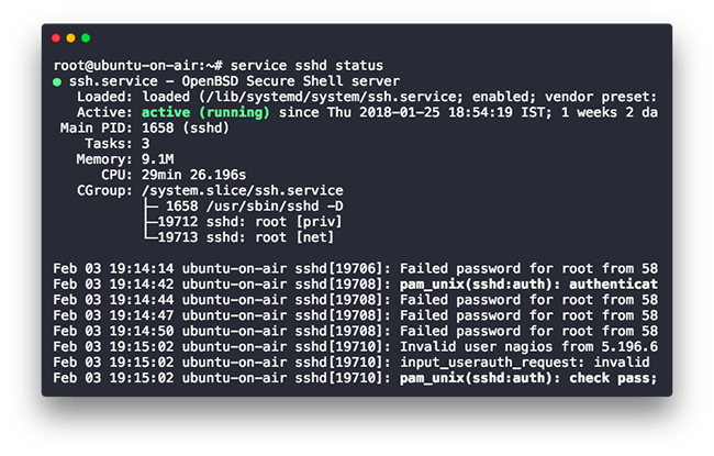 status layanan Perintah Linux