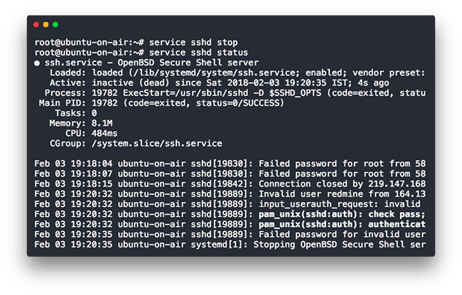 service status inactive Linux Command