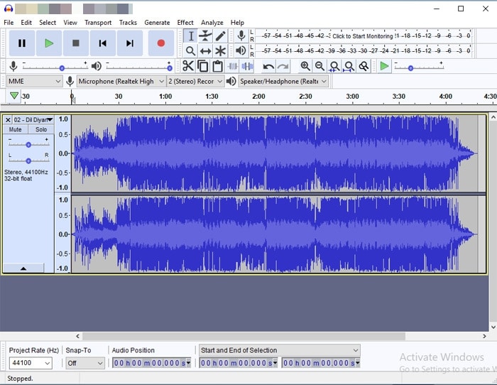 Importa file per Noise Audacity