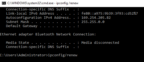 Commande ipconfig/renew