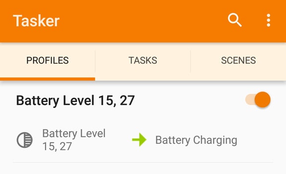 Indicateur de batterie faible des profils Tasker