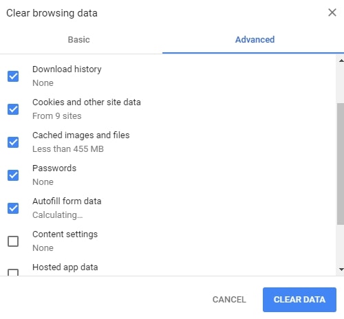 Clear Browsing Data Chrome