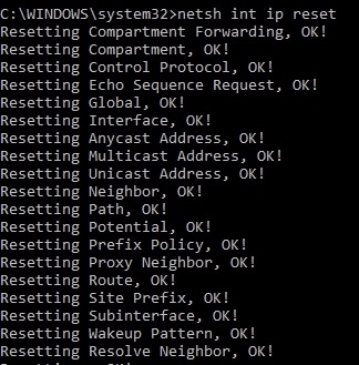 netsh int ip Reset