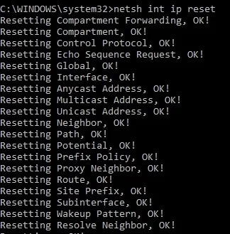 netsh int ip reset