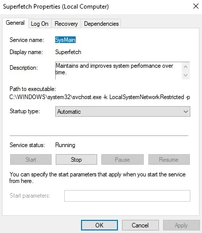 Disable Superfetch Disk Usage